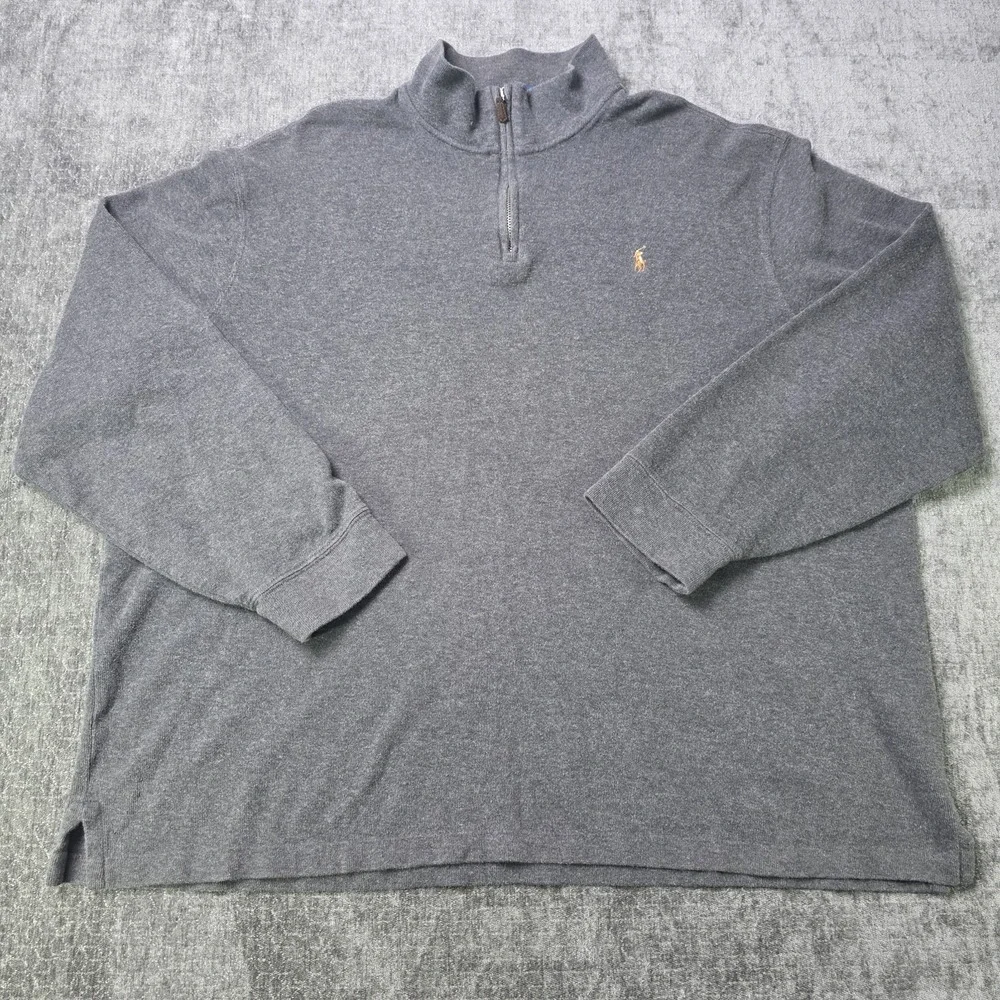 Polo Ralph Lauren Sweater Mens XXL Gray 1/4 Zip Estate Rib Flesh Pony Boxy 2XL